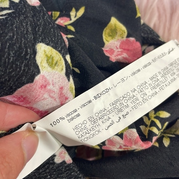 Zara Black Pink Floral Ruffle 3/4 Sleeve Mini Dress - Picture 4 of 9